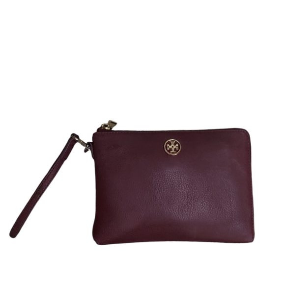 Tory Burch Handbags - Tory Burch Landon Oxblood Leather Leather Zipper Wristlet